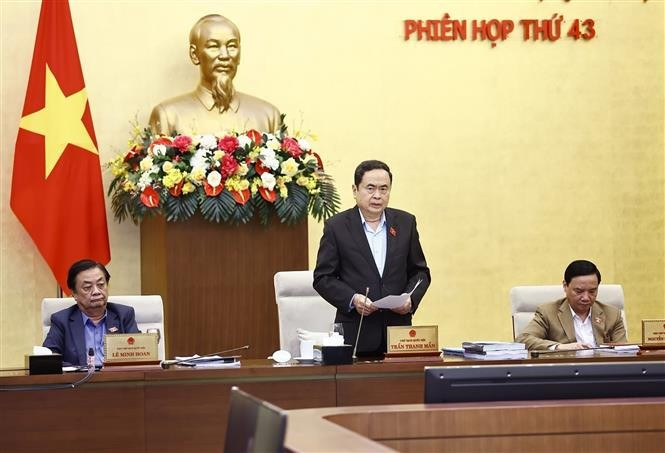 NA Standing Committee Tran Thanh Man speaks at the meeting (Photo: VNA)