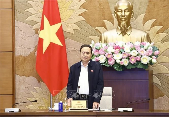 National Assembly (NA) Chairman Tran Thanh Man addresses the meeting. (Photo: VNA)