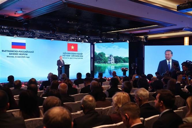 General Secretary of the Communist Party of Vietnam (CPV) Central Committee To Lam speaks at the Vietnam-Russia business forum in Moscow on May 11. (Photo: VNA)