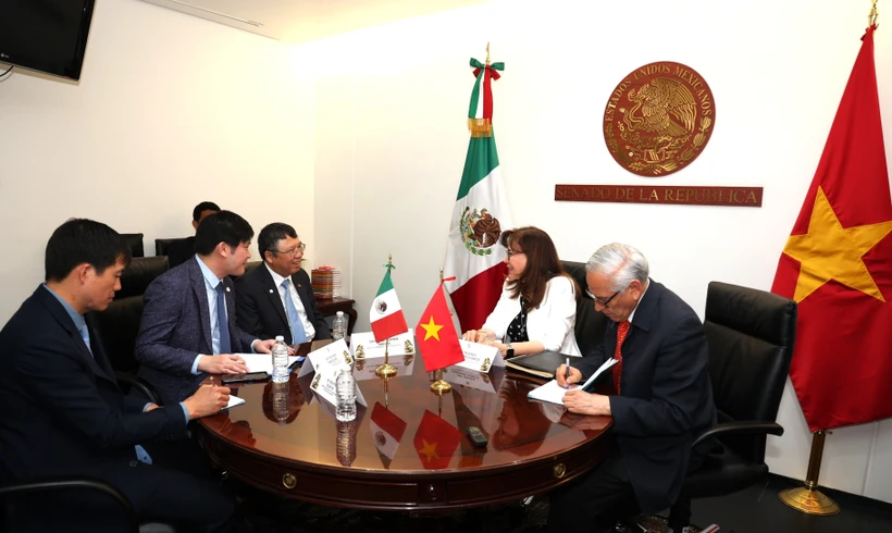 At the meeting between Vietnamese Ambassador to Mexico Nguyen Van Hai and Yeidckol Polevnsky Gurwitz, chair of the Asia-Pacific Foreign Relations Committee of the Mexican Senate. (Photo: VNA)