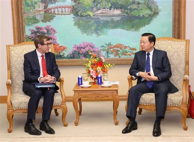 Deputy Prime Minister Tran Hong Ha (right) receives visiting French Inter-ministerial Delegate on Strategic Metals and Minerals Supply Benjamin Gallezot in Hanoi on January 21. (Photo: VNA)