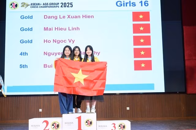 The Vietnamese Girls U16 team win gold of the ASEAN+ Age Groups Chess Championships 2025. (Photo courtesy of Vietnam Chess Federation)