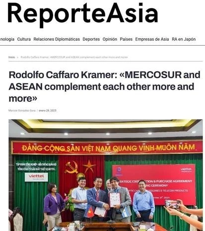 Screenshot of the article on the interview Global President of Mercosur-ASEAN Chamber of Commerce Rodolfo Caffaro Kramer grants to ReporteAsia (Photo: VNA)