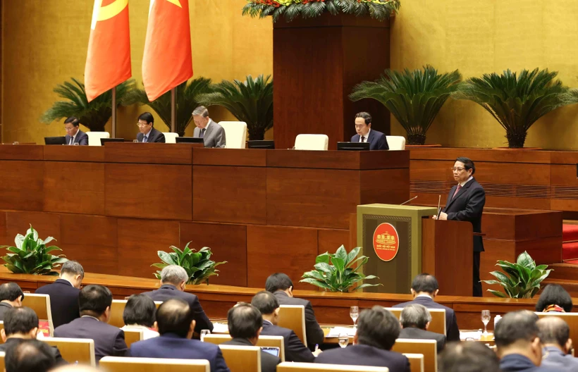 Prime Minister Pham Minh Chinh speaks at the national conference. (Photo: VNA)