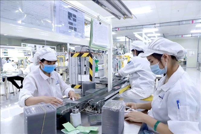 Workers assemble electronic components at Youngbag ViiNa Company in Binh Xuyen Industrial Park, Vinh Phuc province (Photo: VNA)