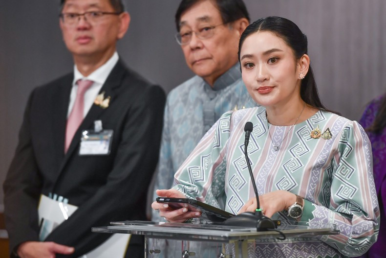 Thailand Prime Minister Paetongtarn Shinawatra holds a press conference after the cabinet meeting on March 13. (Photo: Government House) 