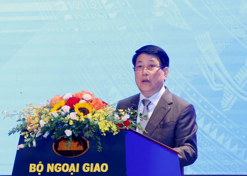 State President Luong Cuong speaks at the international seminar in Hanoi on April 23.(Photo: VNA)