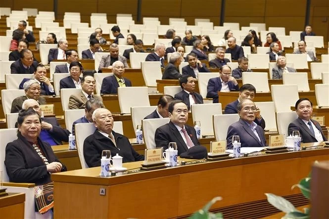 National Assembly Chairman Tran Thanh Man (middle, front) and delegates at the meeting. (Photo: VNA)