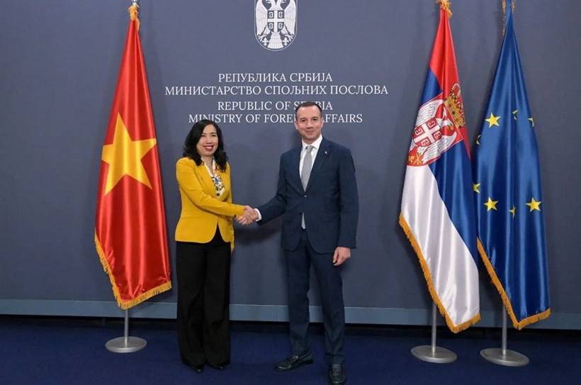 Vietnamese Deputy Minister of Foreign Affairs Le Thi Thu Hang (L) and her Serbian counterpart Damjan Jovic. (Photo: VNA)