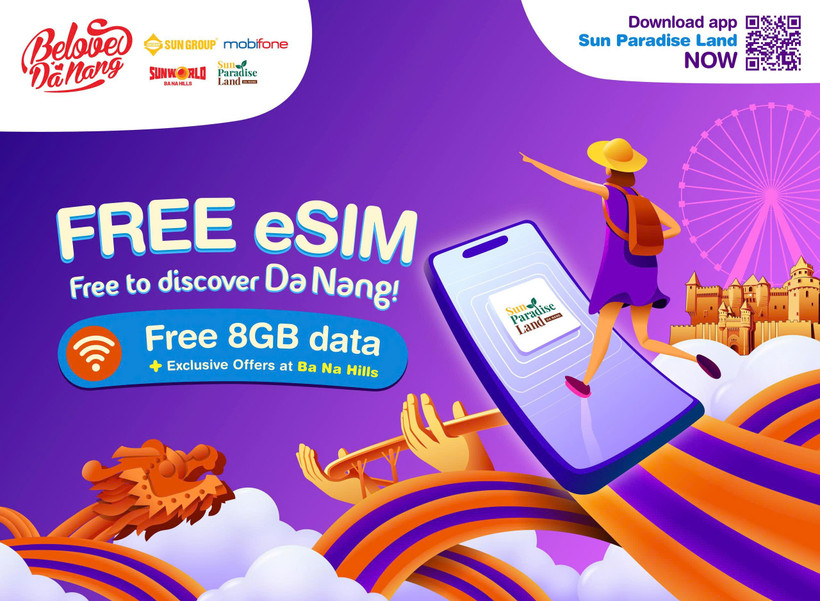 International visitors will receive a free eSIM upon arrival in Da Nang, along with many attractive offers. (Photo: Sun Group)
