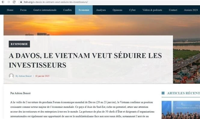 The article about Vietnam's economic performance and investment environment on the Swiss news outlet La Tribune des Nations. (Photo: VNA)