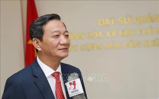 Vietnamese Ambassador to Laos Nguyen Minh Tam interviewed by the Vietnam News Agency. (Photo: VNA)