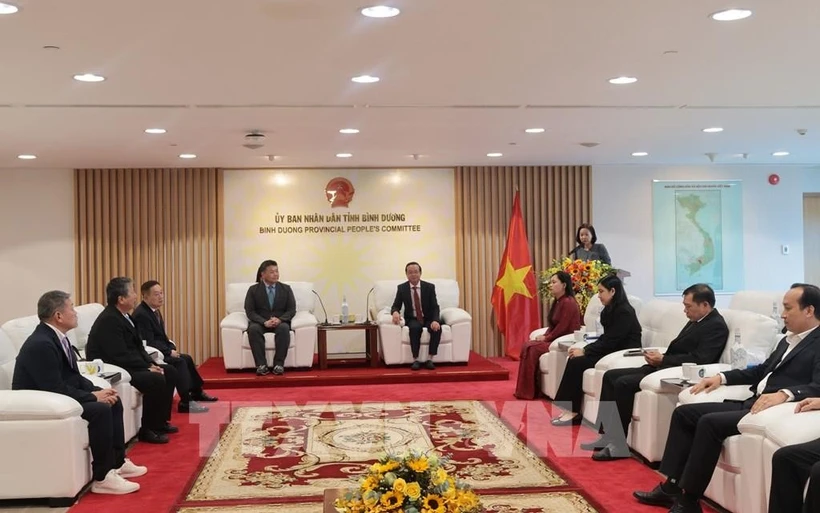 An overview of the working session between Vice Chairman of Binh Duong People’s Committee Bui Minh Thanh and Masashi Suzuki, a member of the Ibaraki Prefectural Assembly and a delegation of Japanese businesses (Photo: VNA)