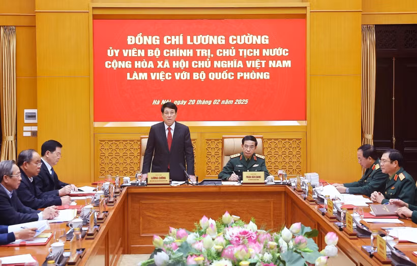 State President Luong Cuong addresses the working session (Photo: VNA)