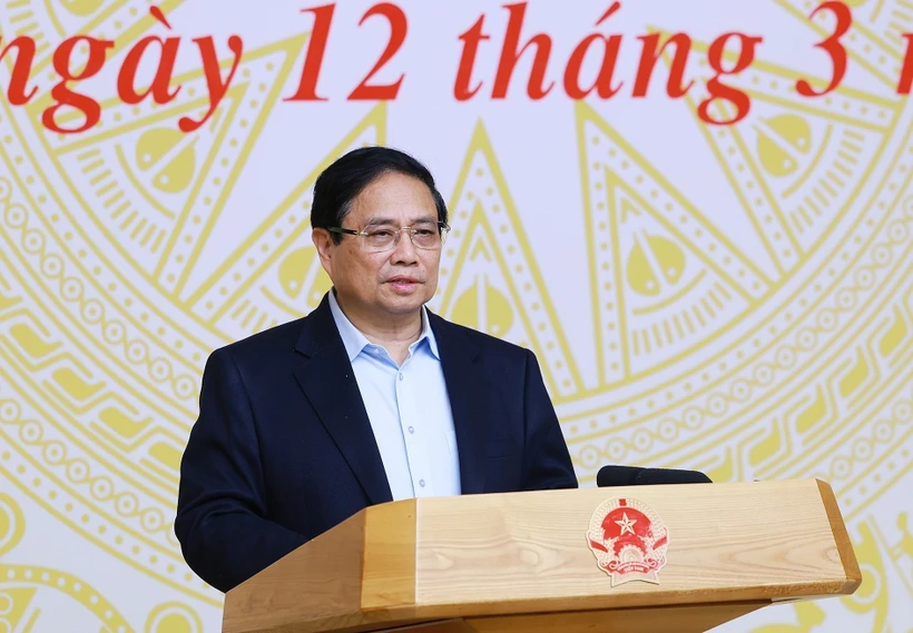 Prime Minister Pham Minh Chinh speaks at the second meeting of the National Steering Committee for Financial Inclusion in Hanoi on March 12. (Photo: VNA)