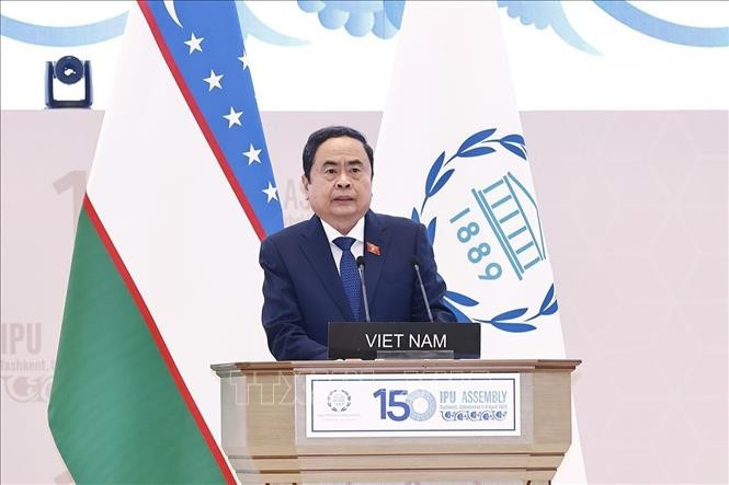 NA Chairman Tran Thanh Man speaks at the IPU-150 (Photo: VNA)