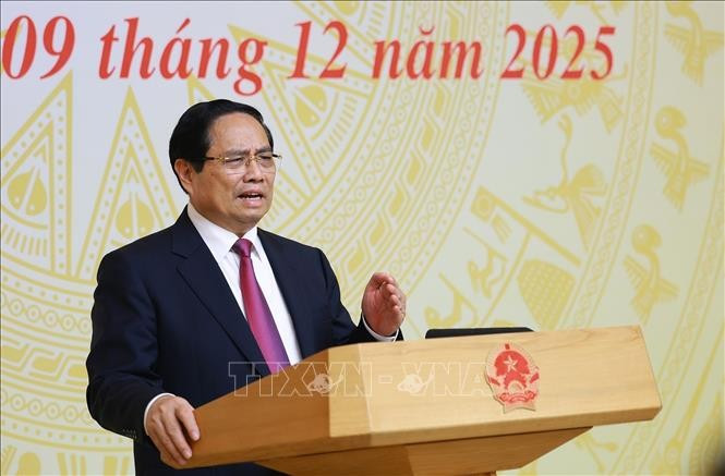 Prime Minister Pham Minh Chinh speaks at the 25th meeting of the National Steering Committee for Combating IUU Fishing on December 9. (Photo: VNA)