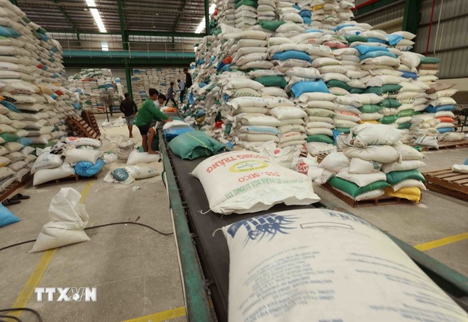 Rice for export at Hanh Phuc rice factory in An Giang province (Photo: VNA)