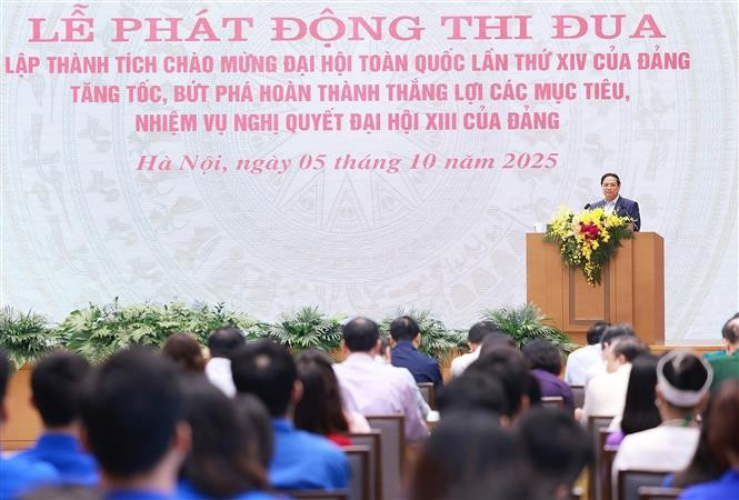 Prime Minister Pham Minh Chinh launches an emulation campaign to celebrate the 14th National Party Congress, the election of deputies to the 16th National Assembly and People’s Councils at all levels for the 2026–2031 tenure (Photo: VNA)