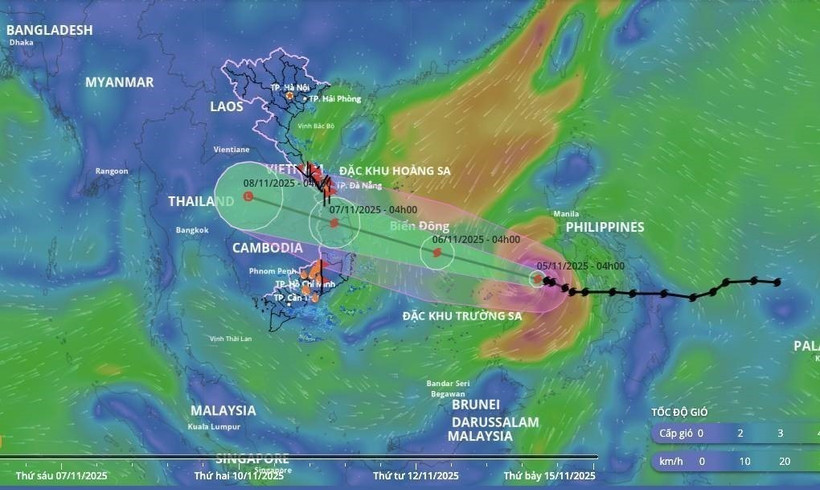 Typhoon Kalmaegi's path as of 6:00 am on November 5, 2025 (Photo: VNA) 