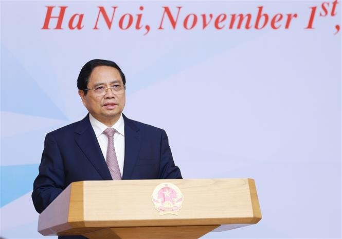 Prime Minister Pham Minh Chinh speaks at the conference on the establishment of the International Financial Centre (IFC) in Vietnam on November 1, 2025. (Photo: VNA)