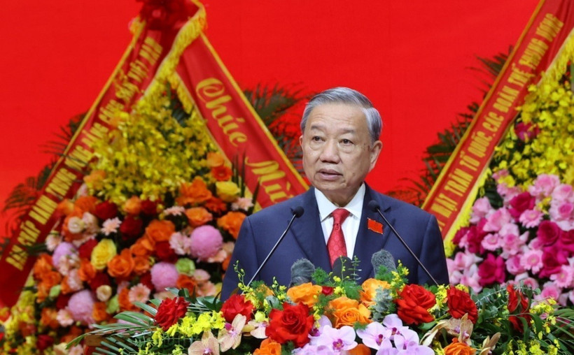 Party General Secretary To Lam addresses the first Congress of the Government Party Organisation in Hanoi on October 13. (Photo: VNA)