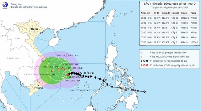 The moving direction of the typhoon Koto – the 15th storm entering in the East Sea this year. (Photo: VNA)