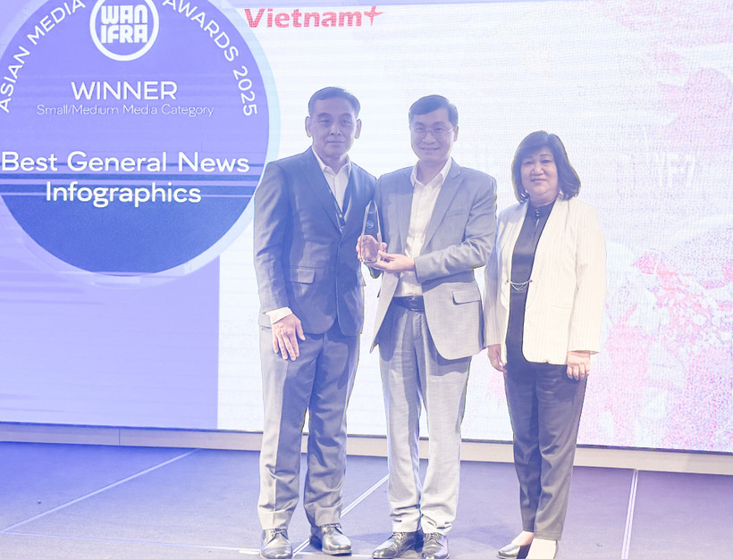 The multimedia work “Unification Epic” by VietnamPlus, the e-newspaper of the Vietnam News Agency, is honoured with the Best General News Infographics award in the infographics category of the prestigious Asian Media Awards 2025. (Photo: VNA)