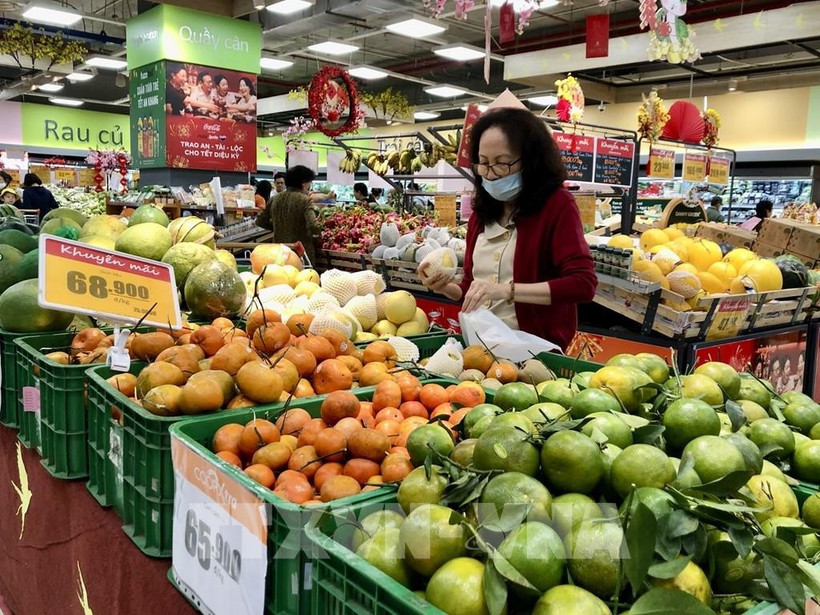 Domestically grown fruits are sold at a retail outlet. (Photo: VNA)