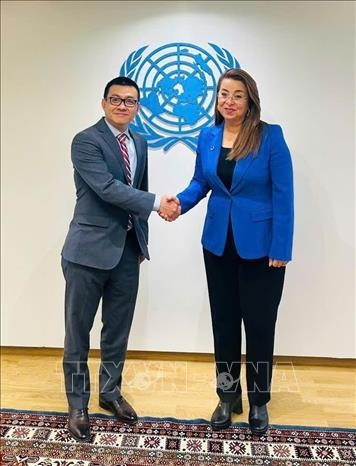 Ghada Waly, outgoing Executive Director of the UN Office on Drugs and Crime (UNODC) (R) and Vietnamese Ambassador to Austria Vu Le Thai Hoang (Photo: The Embassy of Austria in Vietnam)