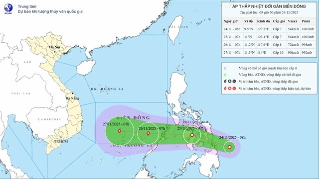 The direction of the tropical depression over the eastern waters of the central Philippines on November 24 (Photo: National Centre for Hydrometeorological Forecasting)
