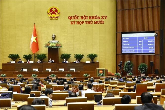 The National Assembly votes to pass the Law on Specialised Court at the International Financial Centre. (Photo: VNA)