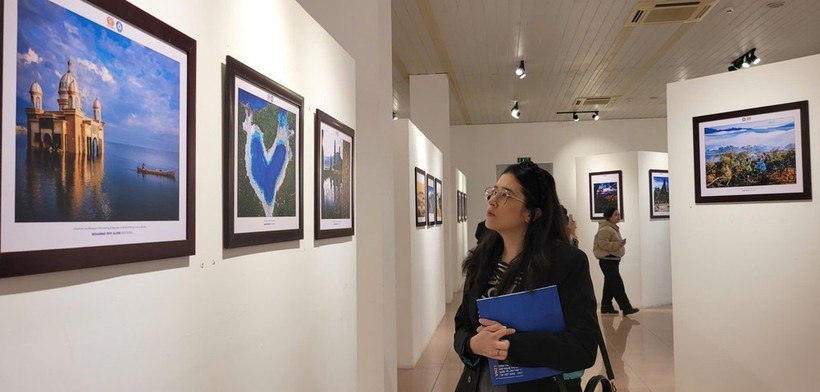 A visitor at the exhibition. (Photo: VNA)