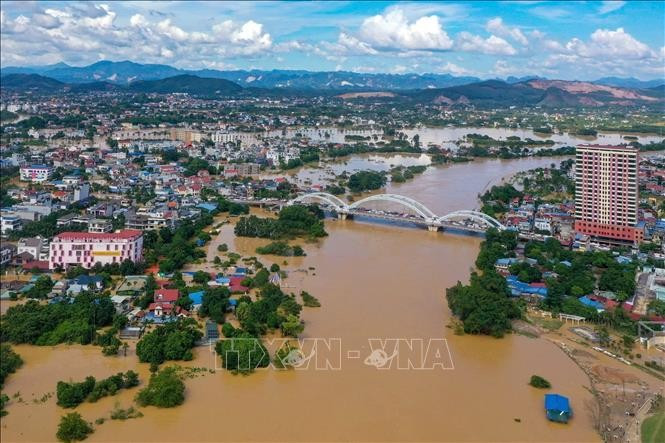 The central area of ​​Thai Nguyen province is deeply submerged in floodwater. (Photo: VNA)