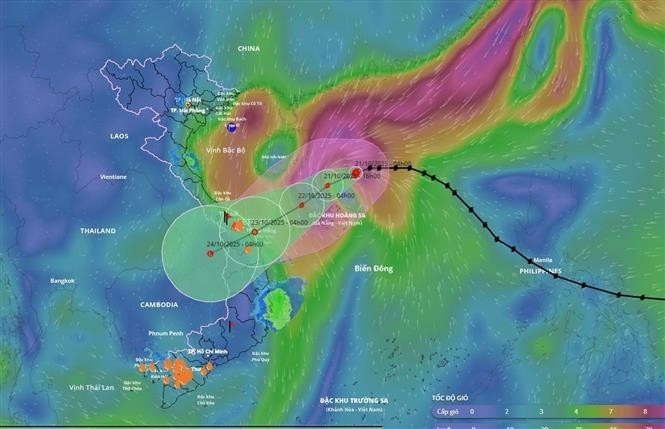 Storm Fengshen's moving direction as of 4am on October 21 (Photo published by VNA)