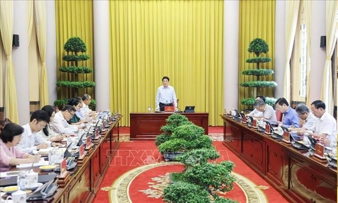 State President Luong Cuong speaks at the meeting (Photo: VNA)