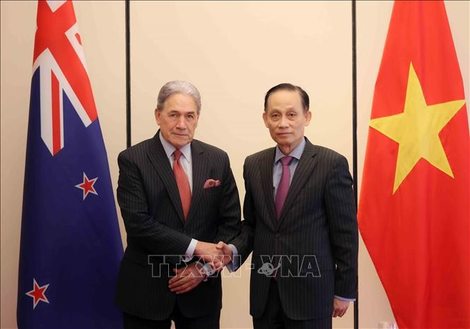 Vietnamese Minister of Foreign Affairs Le Hoai Trung (R) and his New Zealand counterpart Winston Peters (Photo: VNA)