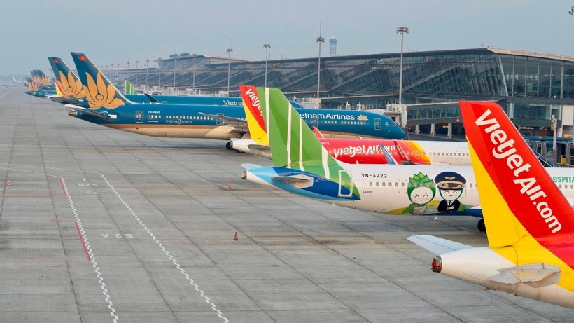 Aircraft of Vietnamese airlines at Noi Bai International Airport. (Photo: VietnamPlus)