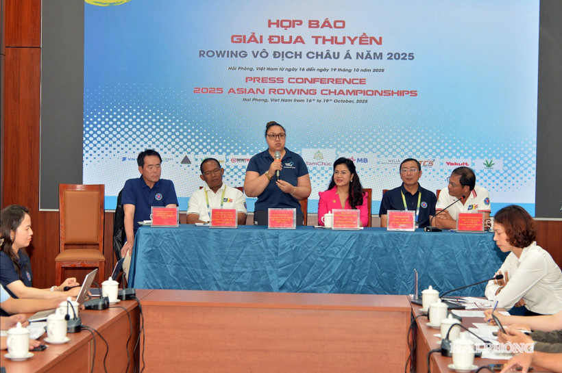 The press conference for the 2025 Asian Rowing Championships on October 14 (Photo: baohaiphong.vn)
