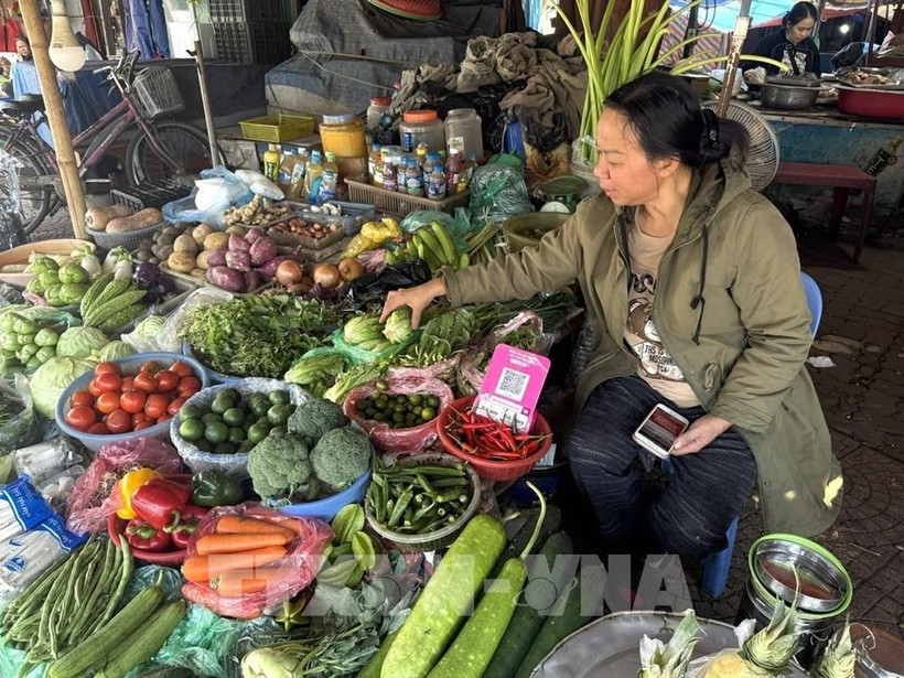 A fruit and vegetable stall at Nga Tu So market in Dong Da ward, Hanoi. (Photo: VNA)