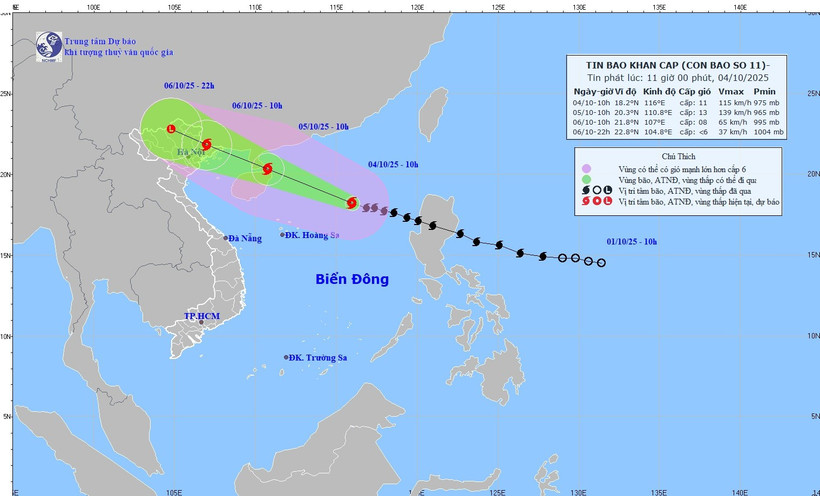 The forecast path of Typhoon Matmo in the next few days. (Photo: The National Centre for Hydro-Meteorological Forecasting)