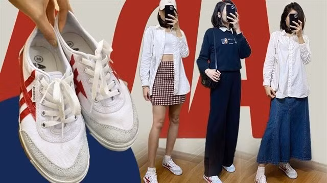Thuong Đình canvas shoes are being paired with modern outfits as the brand regains attention. (Photo: afamily.vn) 