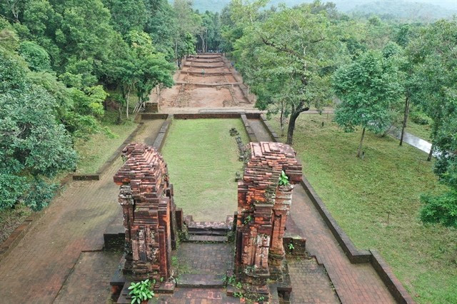 A view of an entrance road leading from the K Tower to the central area of the Mỹ Sơn Sanctuary. It would be a sacred road of Hindu Deities during the Champa Kingdom from previous centuries. (Photo courtesy of My Son Sanctuary's management board)
