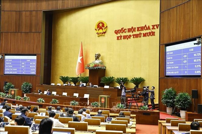 Lawmakers vote on the Law on Mutual Judicial Assistance in Criminal Matters at the 15th National Assembly's 10th session on November 26. (Photo: VNA)