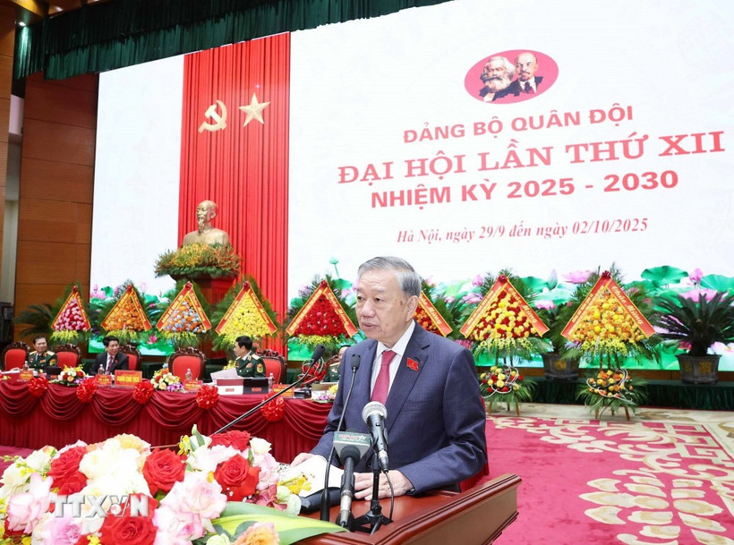 Party General Secretary To Lam speaks at the closing ceremony of the 12th VPA Party Congress in Hanoi on October 2, 2025. (Photo: VNA)