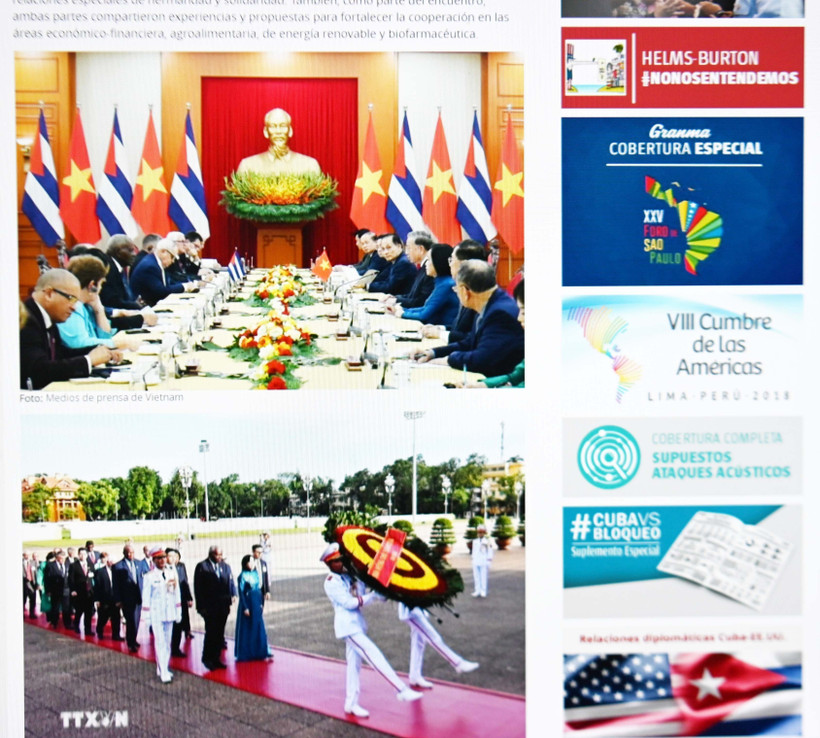 Granma – the official newspaper of the Communist Party of Cuba – praises the visit to Vietnam by President of the National Assembly of People’s Power and President of the Council of the State of Cuba Esteban Lazo Hernández. (Photo screenshot: VNA)