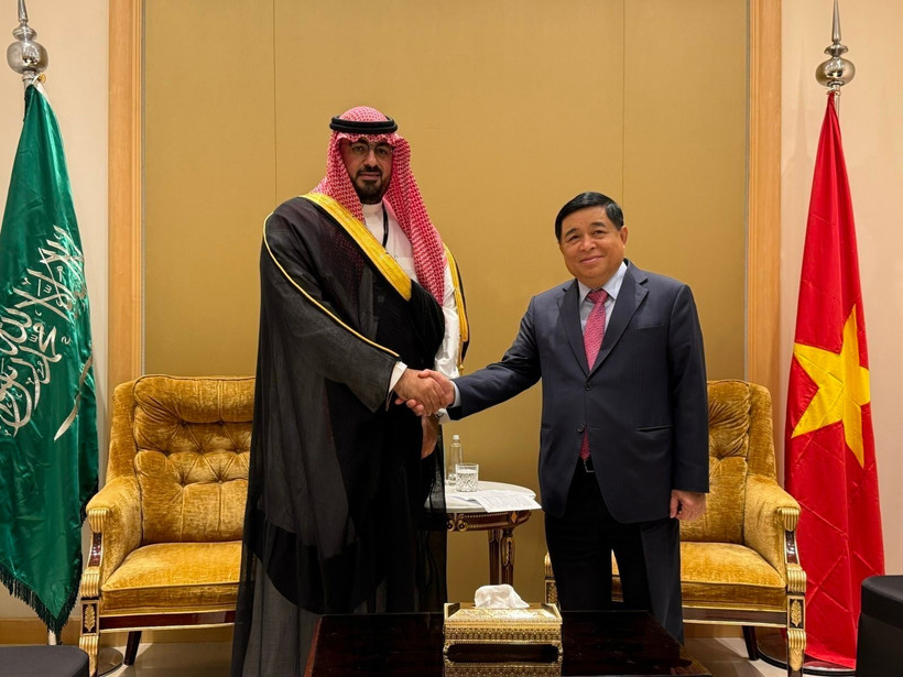Vietnamese Deputy Prime Minister Nguyen Chi Dung (right) and Saudi Arabian Minister of Economy and Planning Faisal bin Fadhil Al-Ibrahim at their meeting on October 28 (VNA)