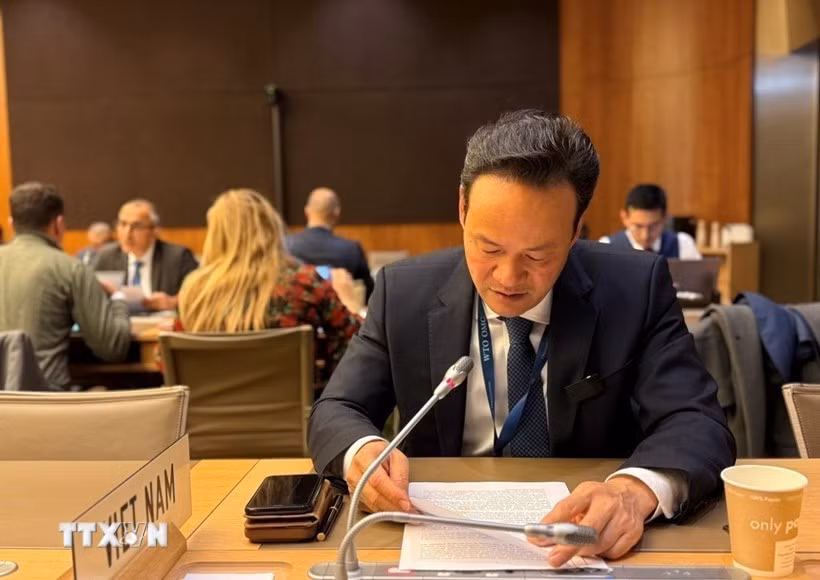 Ambassador Mai Phan Dung, Permanent Representative of Vietnam to the UN, the World Trade Organisation and other international organisations, speaks at the event (Photo: VNA)