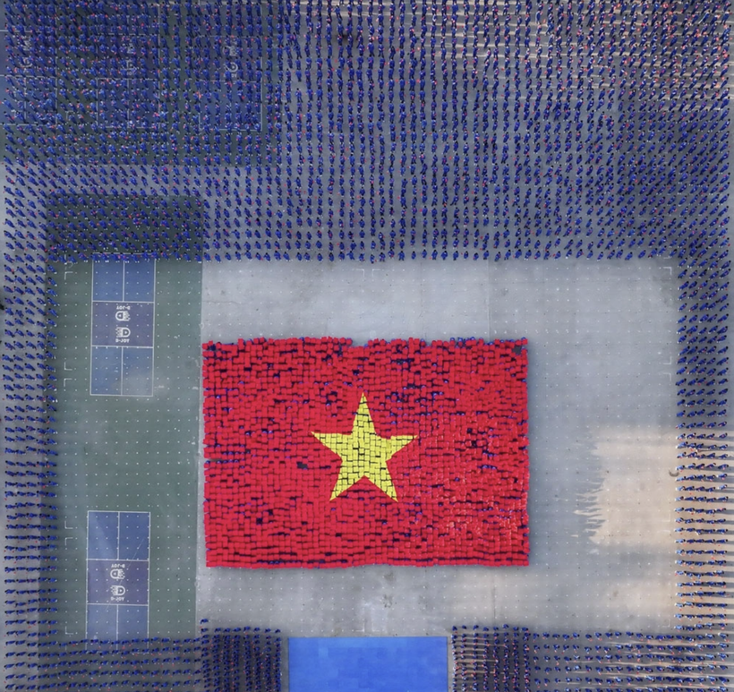 An aerial view of the mass Vovinam martial arts and music performance featuring 60,000 students in Ho Chi Minh City on November 30 (Photo: VOV)