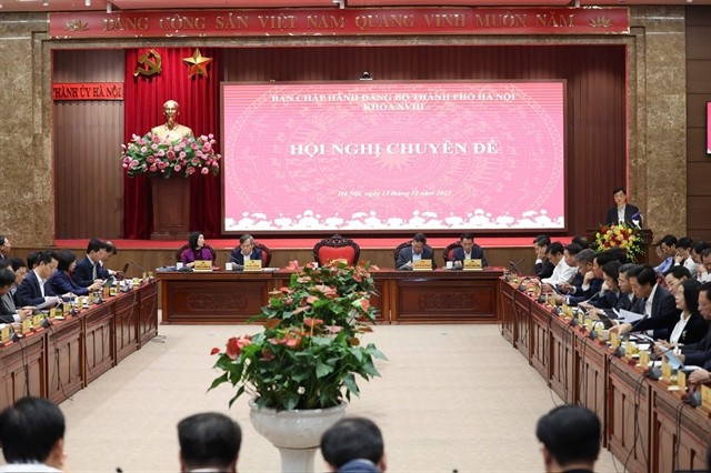 A view of the thematic conference of the Hanoi Party Committee on December 13. (Photo: VNA)